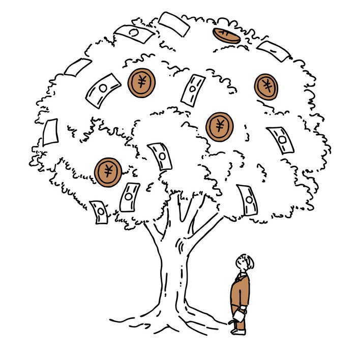 A man looking at a money tree.